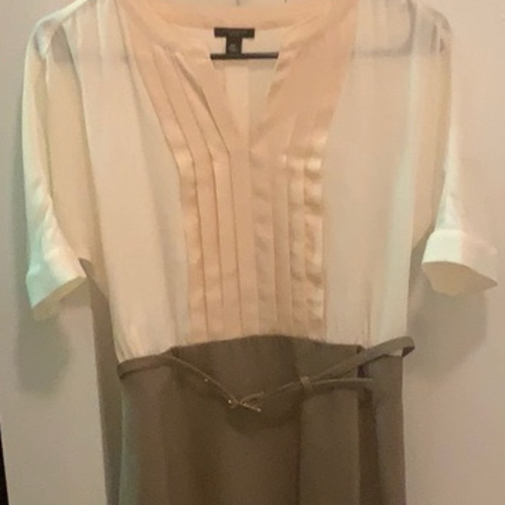 ANN TAYLOR SHEER DRESS PENCIL SKIRT BLOUSE BELT 12